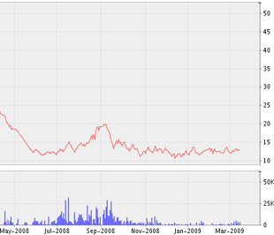 Biểu đồ diễn biến giá cổ phiếu NST kể từ tháng 5/2008 đến nay - Nguồn ảnh: VNDS.