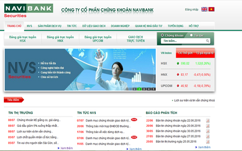 Trang web của Công ty Cổ phần Chứng khoán Navibank.<br>