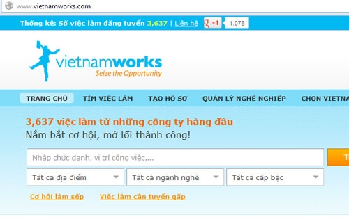 Một góc trang web VietnamWorks.com của Navigos Group.