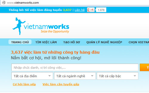 Một góc trang web VietnamWorks.com của Navigos Group.