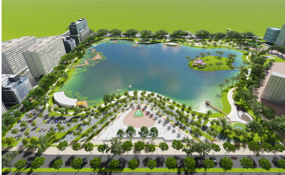 Phối cảnh công viên hồ điều hòa Phùng Khoang.<br>