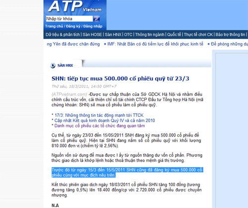 Ảnh chụp thông tin đăng tải trên trang APT Việt Nam, địa chỉ: http://atpvietnam.com/vn/san_hnx/81996/index.aspx 