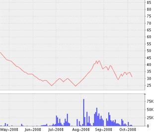 Biểu đồ diễn biến giá cổ phiếu ST8 từ tháng 5/2008 đến nay - Nguồn ảnh: VNDS.
