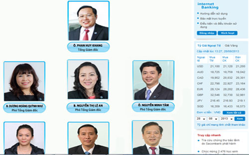 Hiện Ban điều hành của Sacombank có 1 Tổng giám đốc và 17 Phó tổng giám đốc.<br>