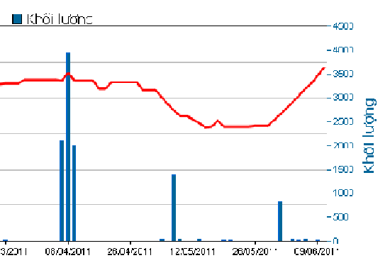 Biểu đồ giao dịch, khối lượng của cổ phiếu STG