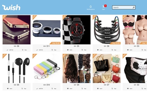 Giao diện mua sắm của Wish.<br>