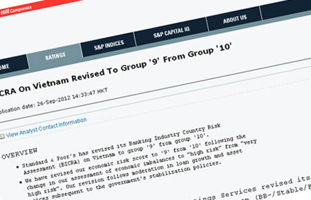 Đánh giá tín nhiệm mà S&P dành cho Việt Nam hiện ở mức ‘BB-/B’, triển vọng ‘ổn định’.