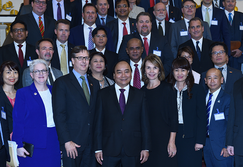 Thủ tướng Nguyễn Xuân Phúc tiếp các doanh nghiệp Mỹ chiều 25/8 tại trụ sở Chính phủ.<br>