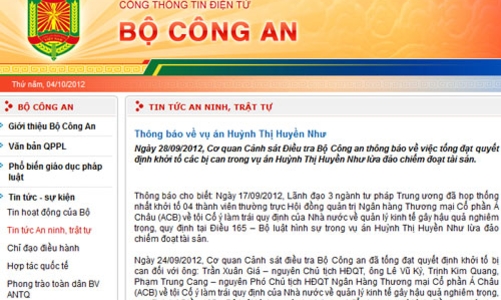 Bộ Công an thông báo về vụ án Huỳnh Thị Huyền Như
