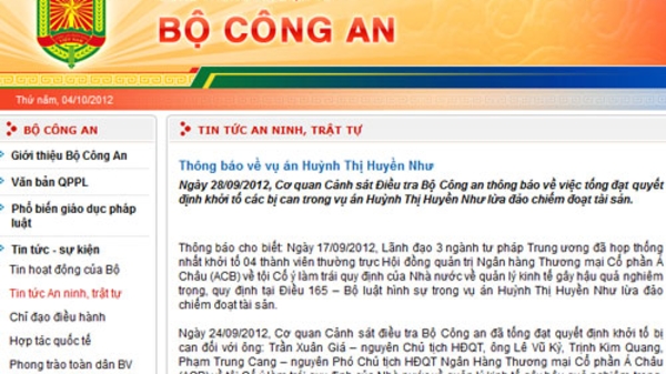 Bộ Công an thông báo về vụ án Huỳnh Thị Huyền Như