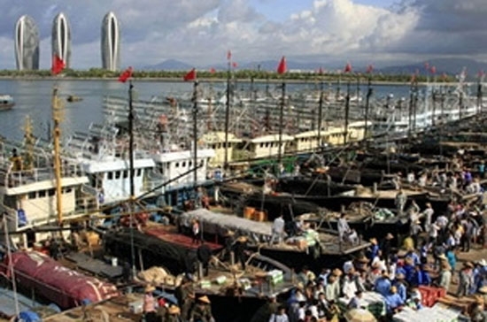 Các tàu cá xếp hàng trước khi ra khơi đến quần đảo Trường Sa - Ảnh: China Daily.