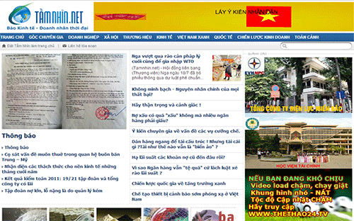 Giao diện báo điện tử Tầm Nhìn trước khi có quyết định tạm dừng hoạt động.<br>