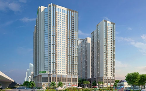Tòa căn hộ CT1 nằm trong tổ hợp thương mại, dịch vụ và nhà ở cao cấp Eco - Green City.