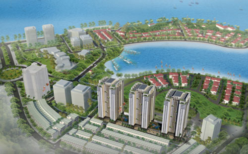 Phối cảnh dự án Newlife Tower nằm trong tổng thể khu đô thị Cái Dăm.