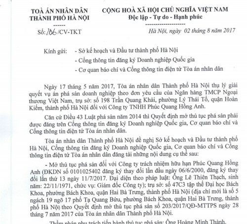 Công văn 206/CV-TKT.