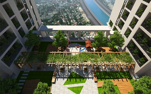Vườn sinh thái xen kẽ trong không gian sống của Five Star Garden.