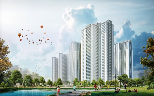 Phối cảnh công viên Hồ điều hòa quận Bắc Từ Liêm, đối diện tòa Lakeside Residence.