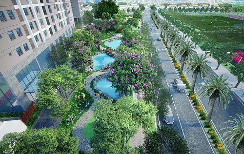 Khuôn viên xanh mát, thanh bình chính là điểm cộng của dự án.
