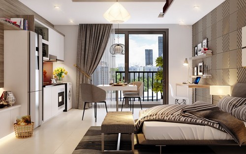 Các căn hộ SOHO có thiết kế rất hợp lý với diện tích chỉ từ 38m2 đối với căn 1 phòng ngủ và 51m2 với căn 1,5 phòng ngủ.