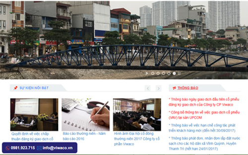 Trang web của&nbsp; Công ty Cổ phần Viwaco. 