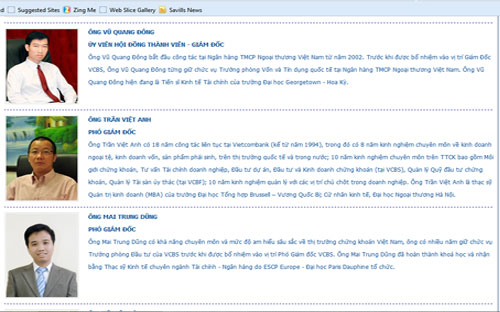 Các thành viên trong Ban lãnh đạo VCBS.