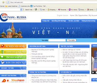 Giao diện trang chủ cổng thông tin thương mại Việt- Nga.