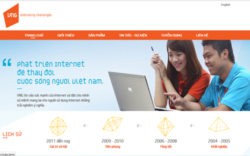Trang web của Công ty Cổ phần VNG.<b><br></b>
