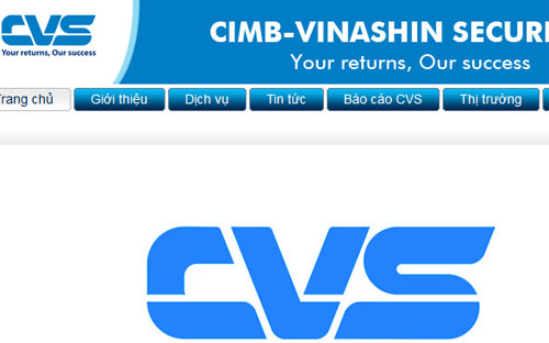 Một góc giao diện trang web của Chứng khoán CIMB - Vinashin.<br>