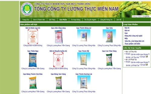 Trang web của Tổng công ty Lương thực miền Nam (Vinafood 2).