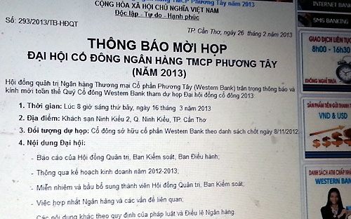 Kế hoạch hợp nhất với PVFC dự kiến sẽ trình đại hội đồng cổ đông Western Bank vào ngày 16/3 tới.<br>