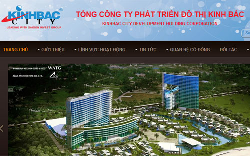 Một góc website của Tổng công ty Phát triển đô thị Kinh Bắc.<br>