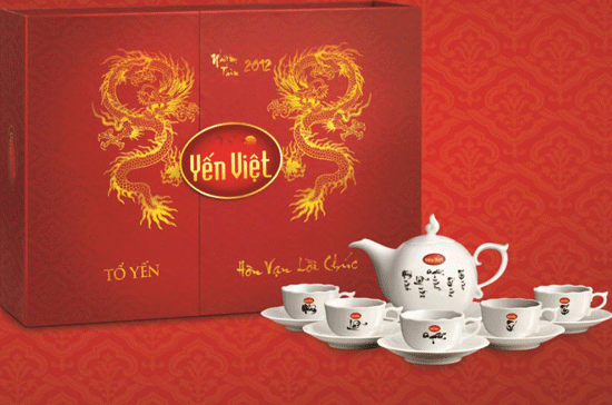 Mua hộp tổ yến chưng sẵn 6 lọ tặng 1 ly thủy tinh cao cấp có 1 trong các chữ Nhân - Lễ - Nghĩa – Trí - Tín, mua sản phẩm yến tổ tặng bộ ấm trà sen cao cấp Minh Long.