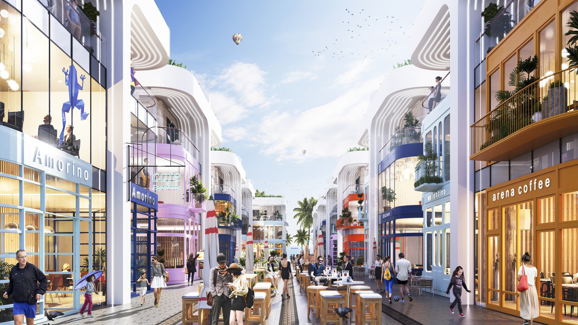 Phối cảnh khu phố đi bộ, mua sắm tại khu vực Shop Villas The Arena.