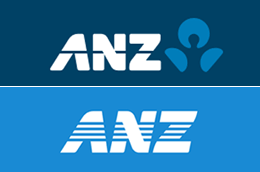 Logo thương hiệu mới của ANZ (hình trên) và logo cũ (hình dưới).