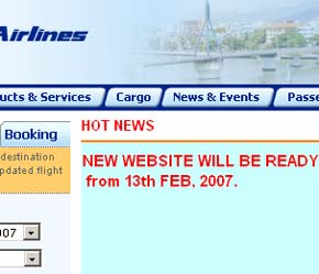 Thông báo ra mắt nội dung website mới trên trang web của Pacific Airlines - Ảnh chụp từ màn hình.