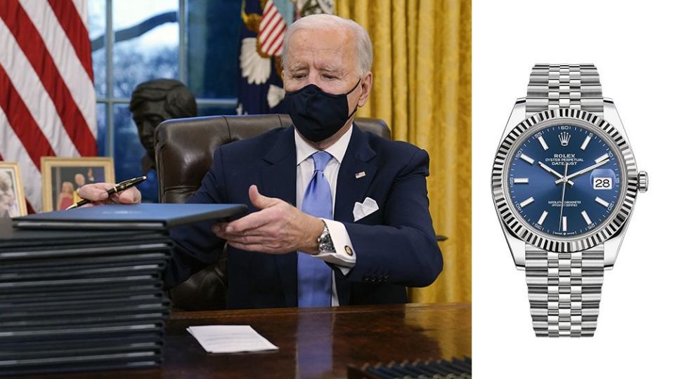 Chiếc đồng hồ Rolex Datejust được ông Biden chọn đeo trong lễ nhậm chức tổng thống và khi ký những sắc lệnh đầu tiên dưới cương vị ông chủ Nhà Trắng - Ảnh: