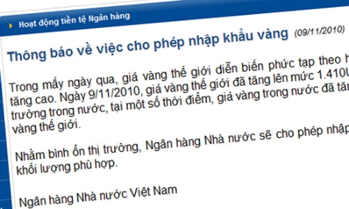 Ngân hàng Nhà nước cho nhập vàng để bình ổn thị trường