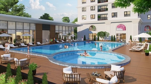 Dự án hội tụ những tiện ích cho cuộc sống hiện đại như trung tâm thương mại, bể bơi, sân golf mini, sân bóng.
