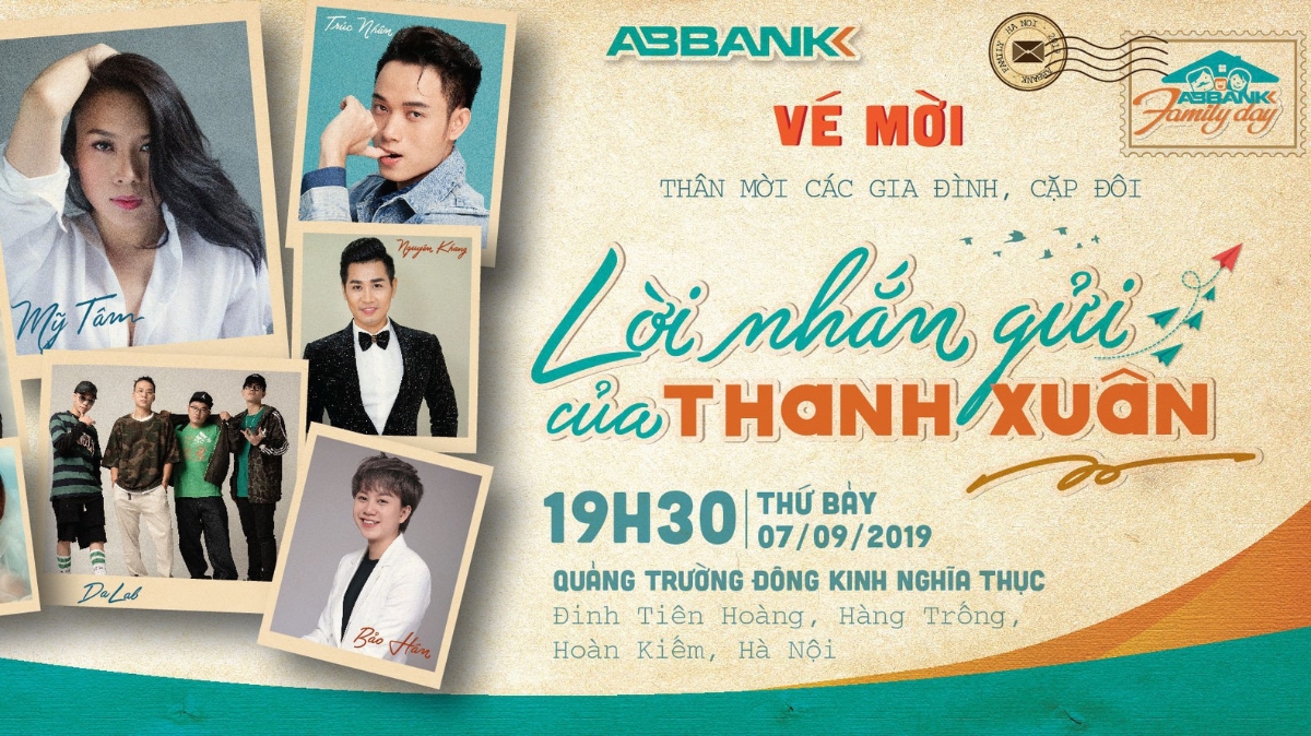 Đây sẽ là món quà tinh thần, một dịp vui chơi cuối tuần đầy ý nghĩa mà ABBank dành tặng cho các gia đình, các bạn trẻ của Hà Nội và các tỉnh lân cận vào dịp đầu Thu 2019.