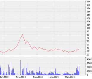 Biểu đồ diến biến giá cổ phiếu NTL từ tháng 7/2008 đến nay - Nguồn: VNDS.