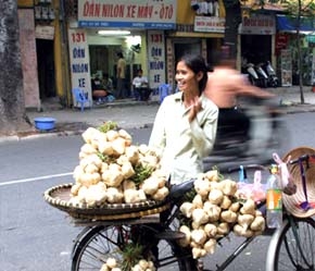 Với sự ra đời của các đô thị (nơi mà phần “thị” với hoạt động thương mại chủ yếu dựa cậy vào sự tụ cư cùng nhu cầu của bộ máy hành chính - phần “đô”), kinh tế hàng hoá có phần được kích thích nhưng sức sống của nó vẫn gắn chặt cái cuống rốn vào gốc gác làng quê - Ảnh: Việt Tuấn.
