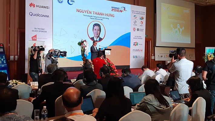 Thứ trưởng Nguyễn Thành Hưng phát biểu tại tại Hội thảo và Triển lãm Ngày Internet Việt Nam - Internet Day 2018 chủ đề “Internet và Hệ sinh thái số Việt Nam”.