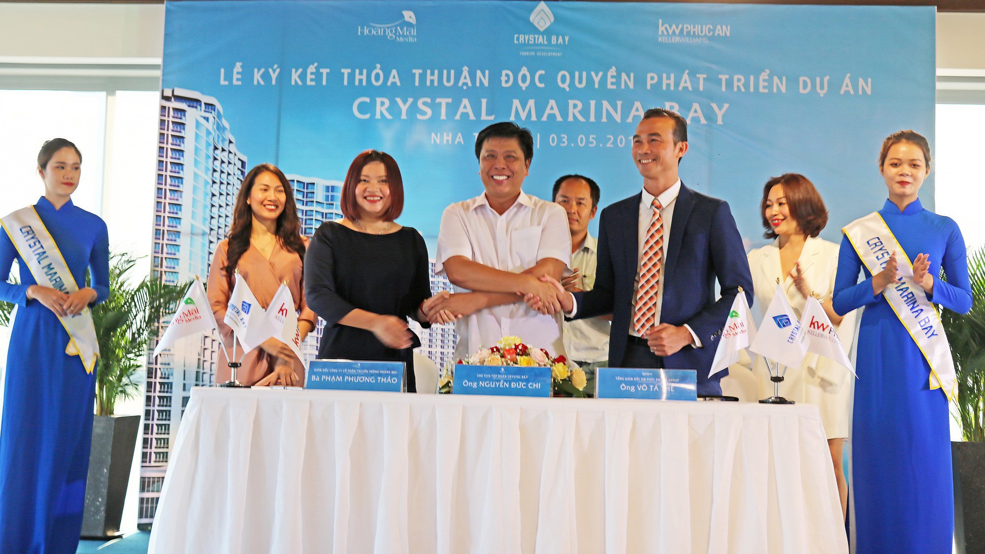 Lễ ký kết thỏa thuận độc quyền phát triển dự án Crystal Marina Bay giữa Tập đoàn Crystal Bay với KW Phúc An và Hoàng Mai Media.