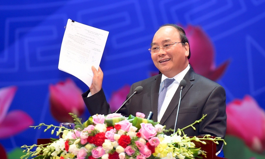 Thủ tướng Chính phủ Nguyễn Xuân Phúc tại Hội nghị của Thủ tướng Chính phủ với Doanh nghiệp lần thứ hai năm 2017.
