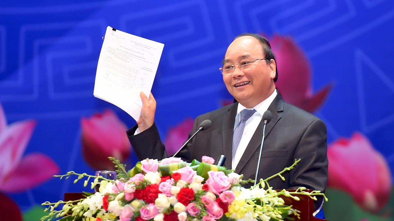 Thủ tướng Chính phủ Nguyễn Xuân Phúc tại Hội nghị của Thủ tướng Chính phủ với Doanh nghiệp lần thứ hai năm 2017.