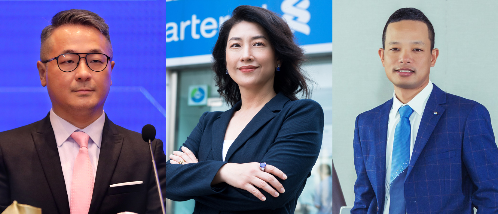 Ba nh&acirc;n sự cấp cao của ba ng&acirc;n h&agrave;ng: SCB, Standard Chartered Bank, Kienlongbank (từ tr&aacute;i sang phải)