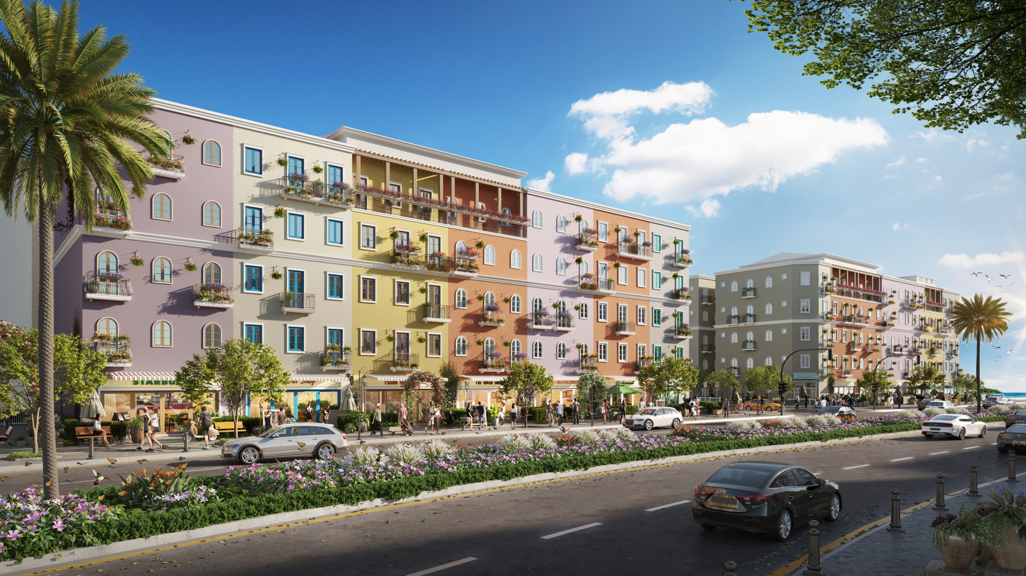 Những đại lộ giao thương rộng lớn trong khu đô thị.