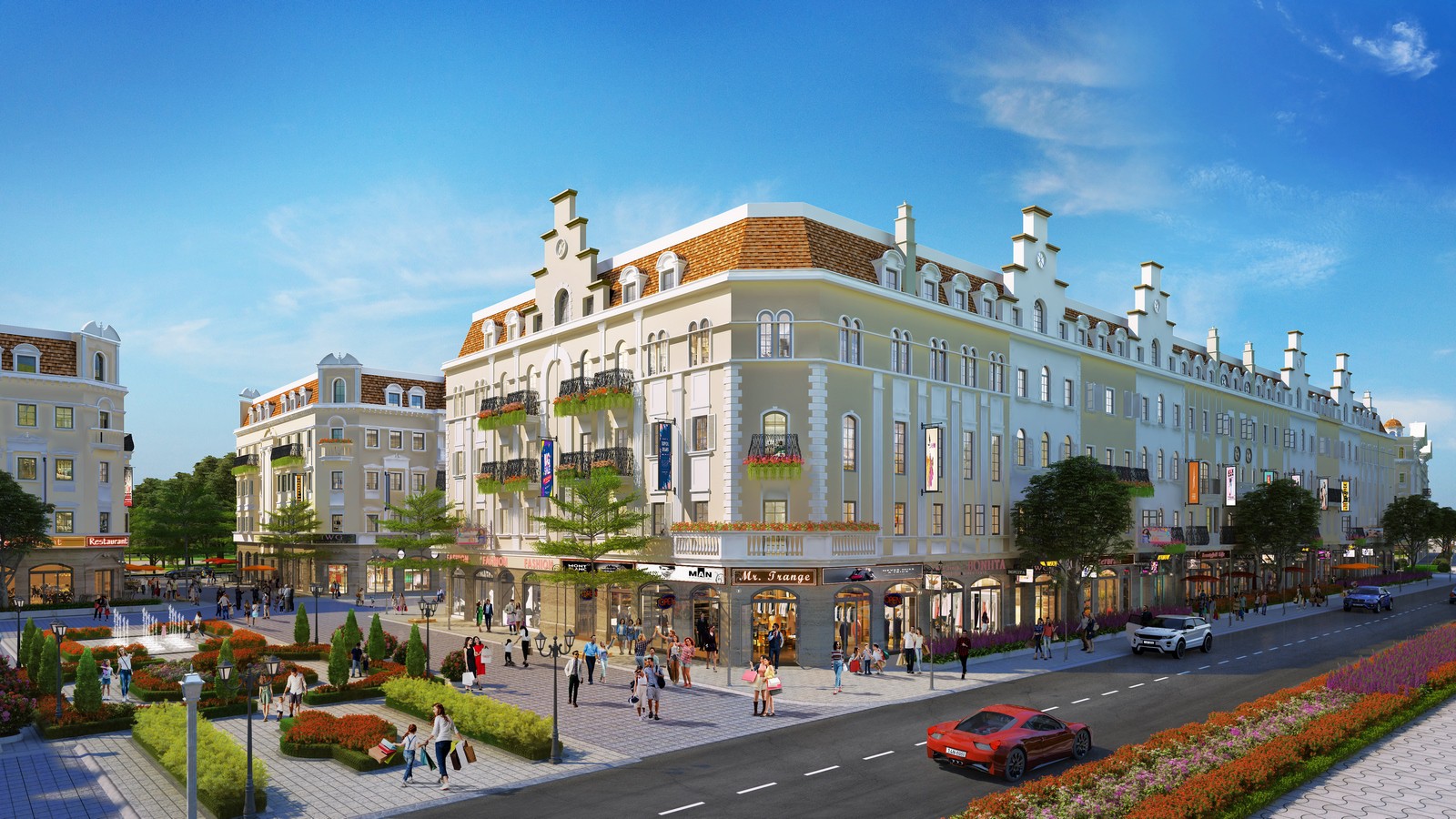 Phân khu Shophouse Europe thuộc tổ hợp nhà phố thương mại kiến trúc 5 châu Sun Plaza Grand World tại Bãi Cháy dự kiến bàn giao từ cuối năm nay.