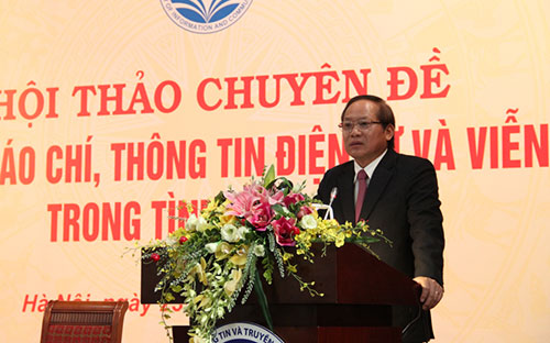 Bộ trưởng Bộ Thông tin và Truyền thông Trương Minh Tuấn phát biểu kết luận&nbsp;<span style="font-family: "Times New Roman"; font-size: 14.6667px;">tại hội thảo.</span>