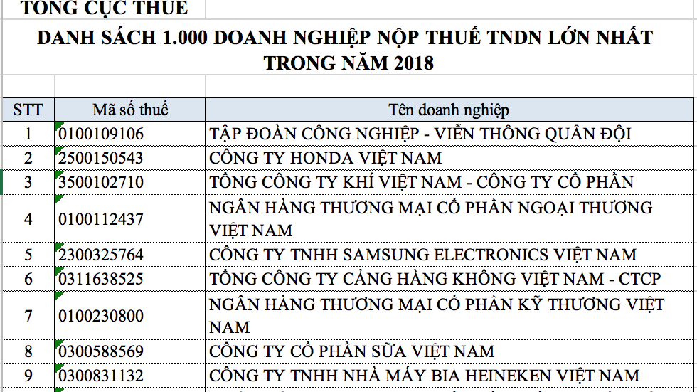 Các doanh nghiệp thuộc danh sách V1000 năm 2018 chủ yếu là các doanh nghiệp thuộc khu vực ngoài quốc doanh.